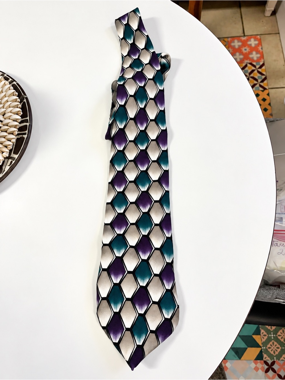 JT Becket Classic Geometric Pattern Men's Tie in Teal and Purple